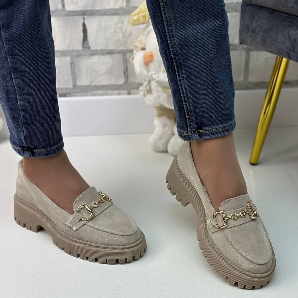 Loafers with fur. Natural suede/leather /size 36 .